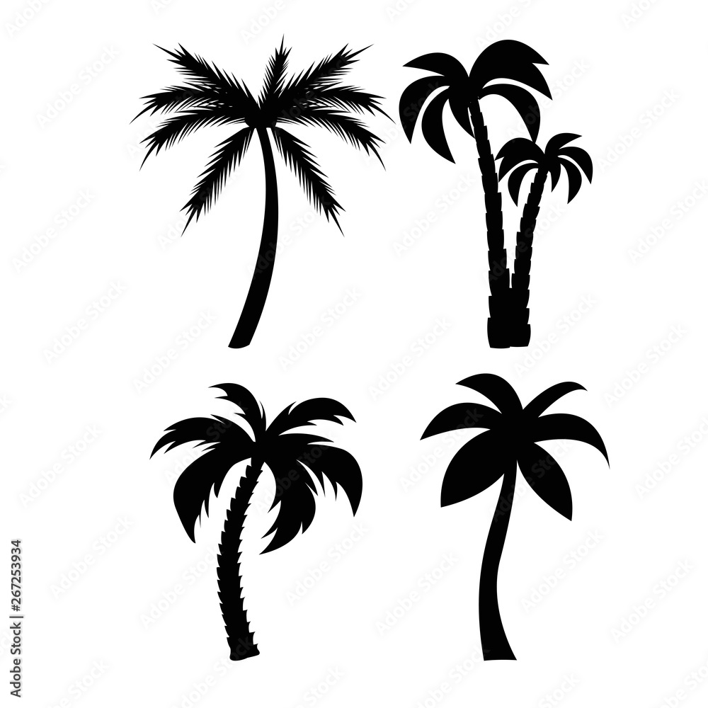 Fototapeta premium Palm trees black silhouettes set