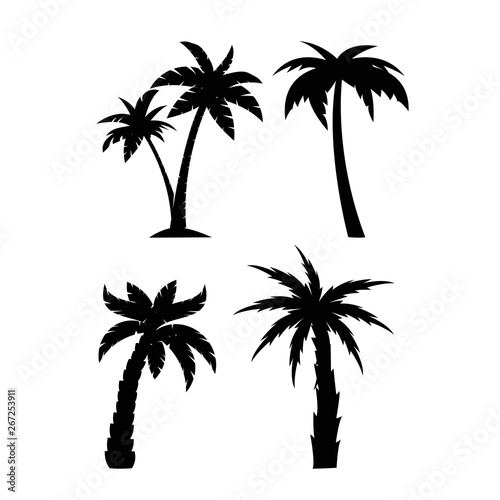 Palm trees black silhouettes set