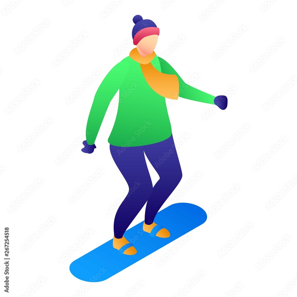 Fototapeta premium Kid at snowboard icon. Isometric of kid at snowboard vector icon for web design isolated on white background
