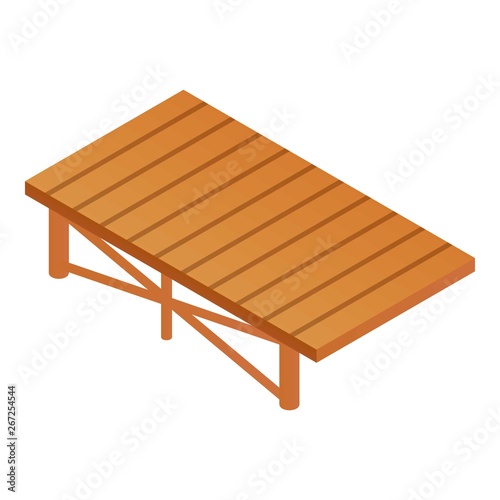 Wood cabin platform icon. Isometric of wood cabin platform vector icon for web design isolated on white background