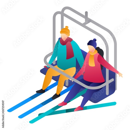 Couple in a cable car icon. Isometric of couple in a cable car vector icon for web design isolated on white background