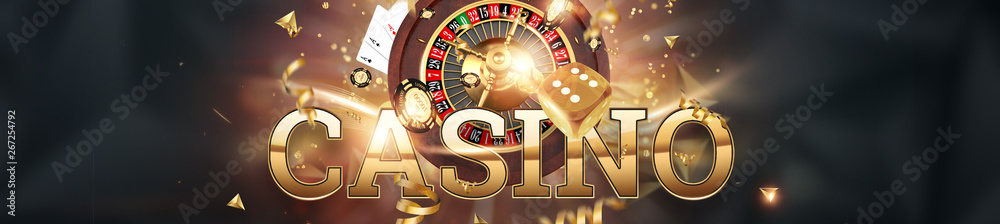 Creative background, inscription casino, roulette, gambling dice, cards, casino chips on a dark background. The concept of gambling, casino, winnings, Vegas Games. 3D render, 3D illustration. Creative background, inscription casino, roulette, gambling dice, cards, casino chips on a dark background. The concept of gambling, casino, winnings, Vegas Games. 3D render, 3D illustration.