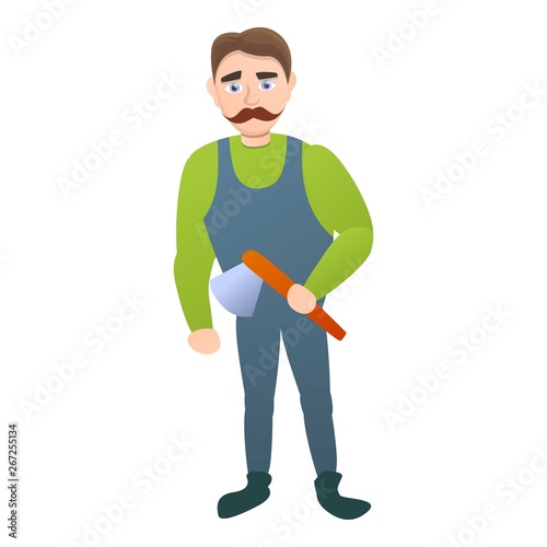 Carpenter with axe icon. Cartoon of carpenter with axe vector icon for web design isolated on white background