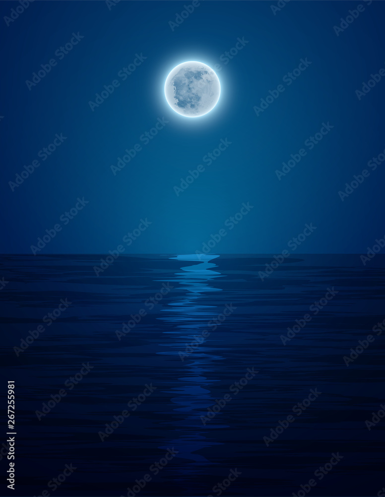 Night landscape in the sea and moon Night landscape in the sea and moon