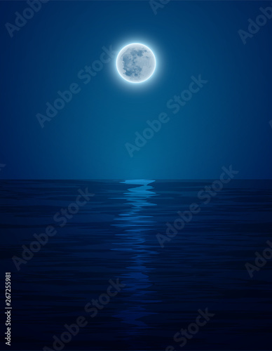 Night landscape in the sea and moon