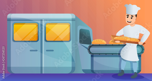 Bread oven bakery factory concept banner. Cartoon illustration of bread oven bakery factory vector concept banner for web design