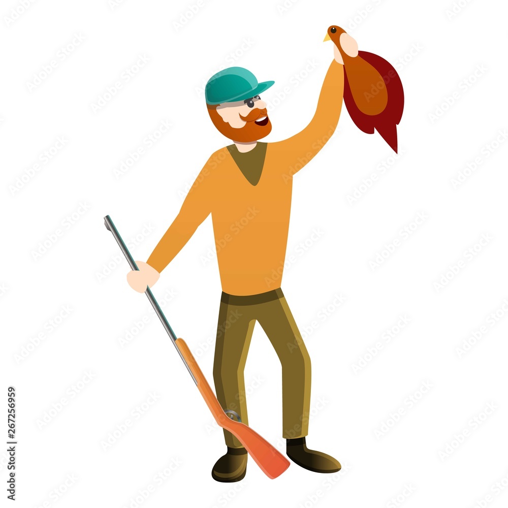 Hunter shooting a duck icon. Cartoon of hunter shooting a duck vector icon for web design isolated on white background Hunter shooting a duck icon. Cartoon of hunter shooting a duck vector icon for web design isolated on white background