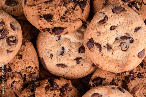 Cookies with chocolate closeup. Homemade cookies.