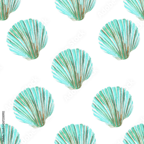 Beautiful sea shell watercolor patern illustration