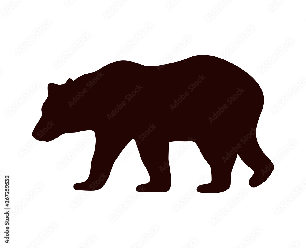 Fototapeta premium Walking bear silhouette vector illustration on white bachround