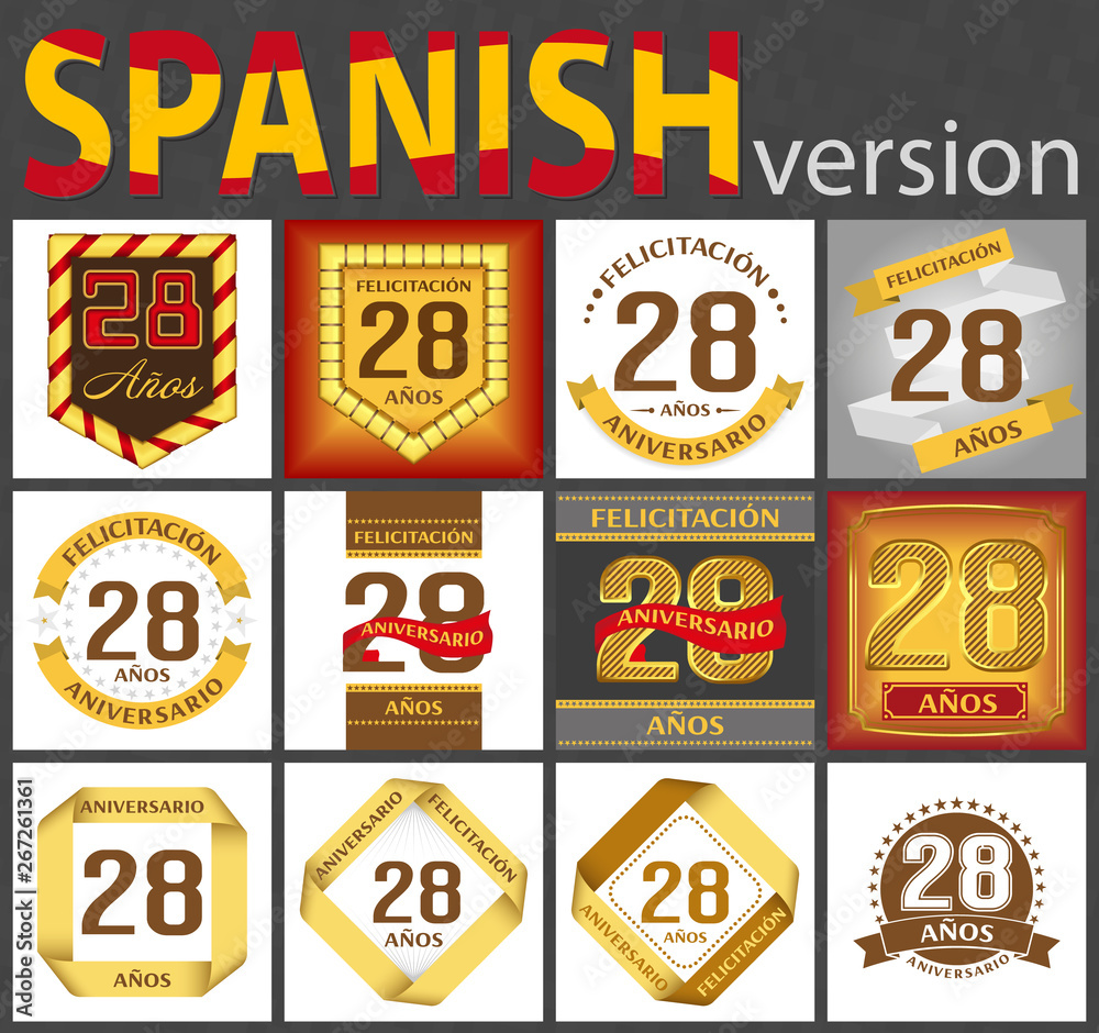 Spanish set of number 28 templates
