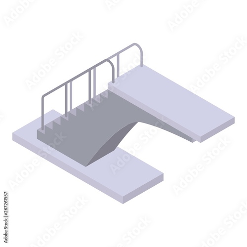 Indoor diving board with stairs icon. Isometric of indoor diving board with stairs vector icon for web design isolated on white background