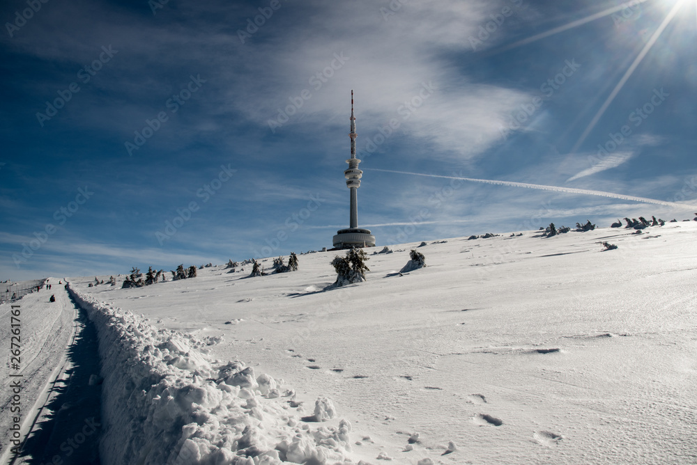 Praded hill in winter Jeseniky mountains in Czech republic