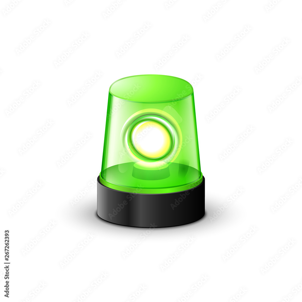 Green flashing police beacon alarm. Police light siren emergency equipment.  Danger flash ambulance beacon Stock Vector | Adobe Stock