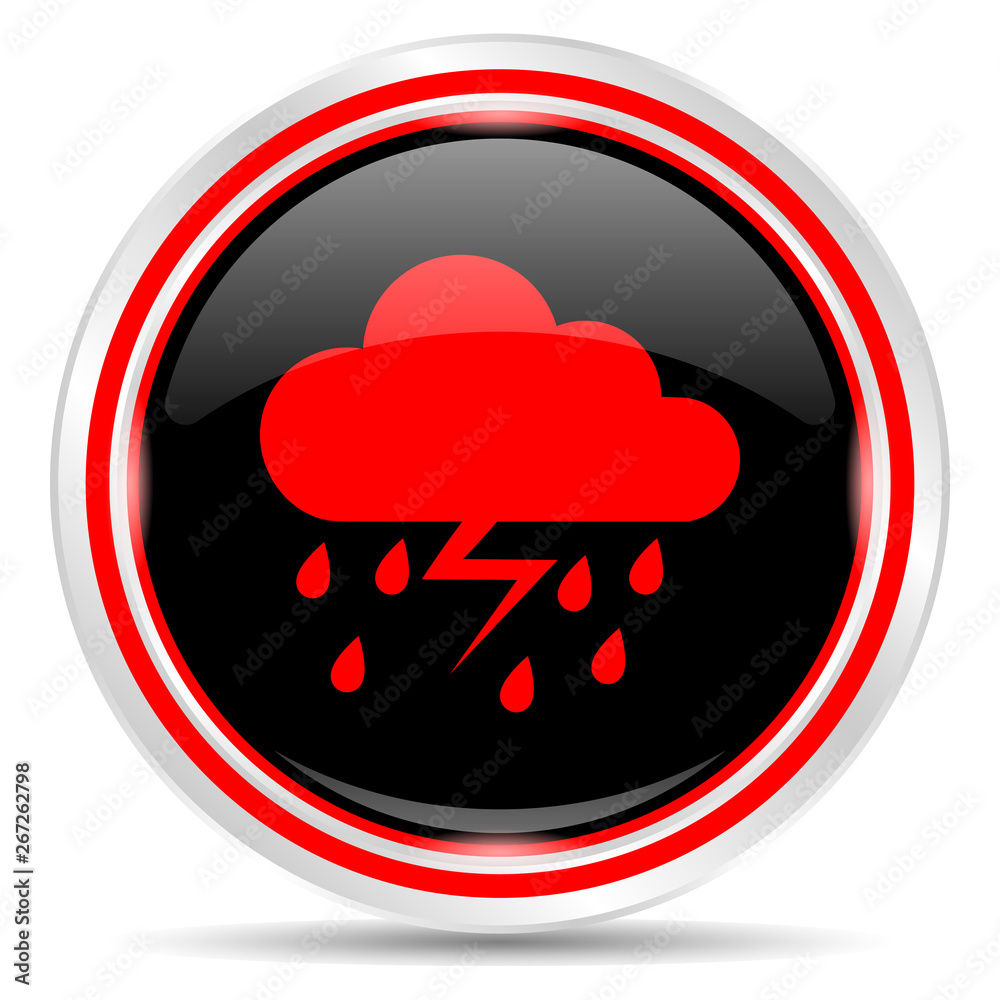 Storm icon. Round metal web button, black and red. Storm icon. Round metal web button, black and red.