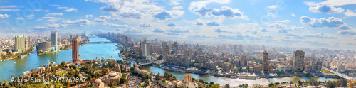 Cairo downtown on the bank of the Nile, aerial panorama