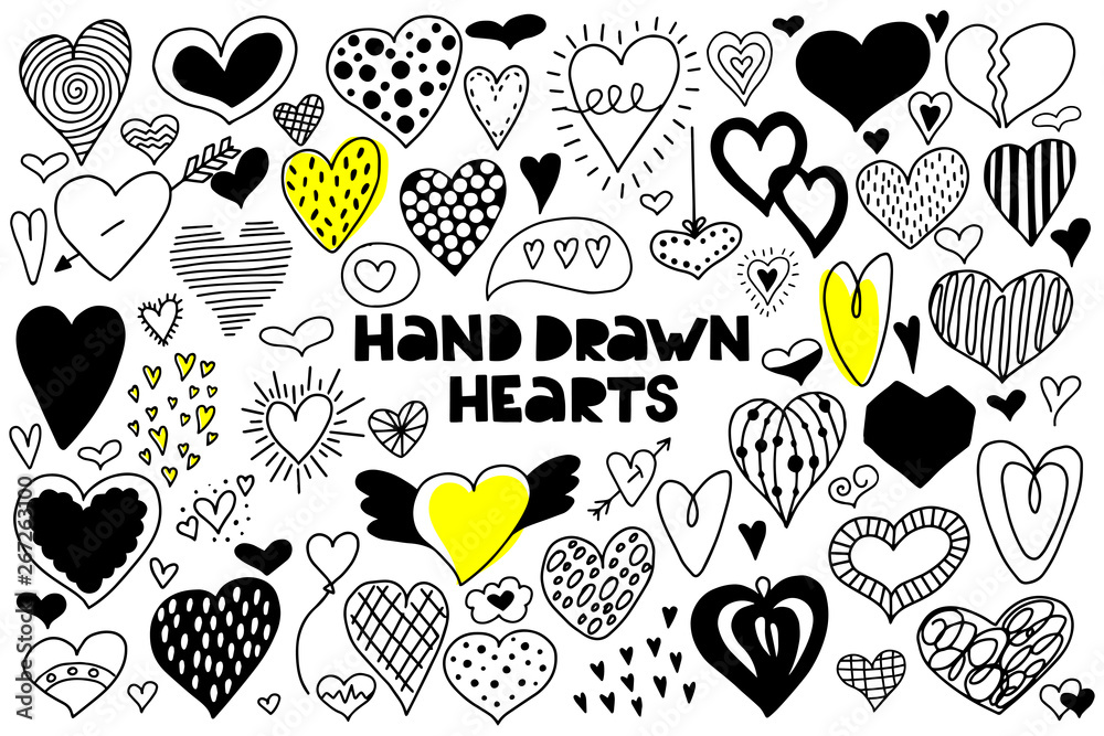 Fototapeta premium Big set of hand drawn hearts.