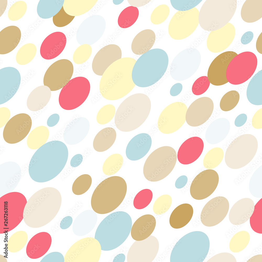 Vector seamless pattern with circles or ovals in light pastel colors. Modern background with simple geometric shapes
