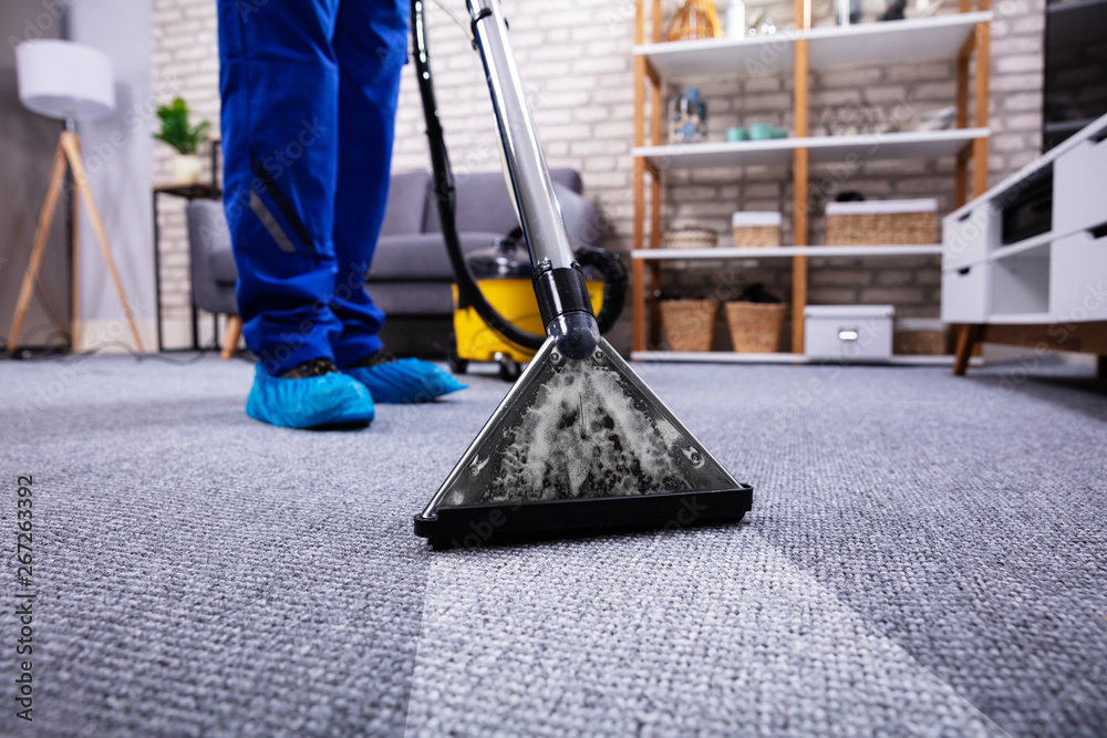Person Cleaning Carpet With Vacuum Cleaner - obrazy, fototapety, plakaty 