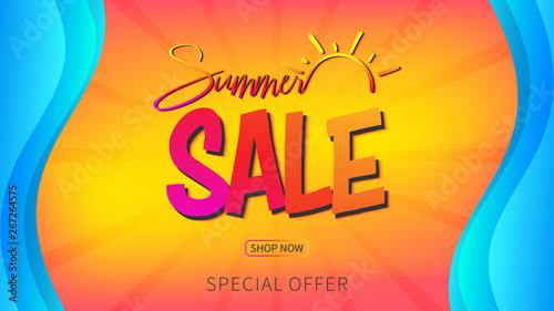 summer banner in hot tone left and right included wave of sea
