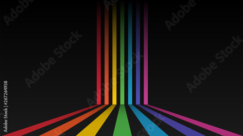 Abstract colorful background. Rainbow stripes on dark background. Vector illustration.