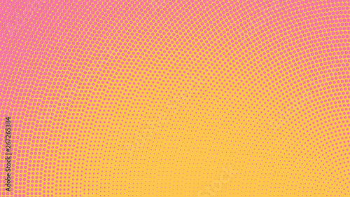 Orange and pink pop art background in vitange comic style with halftone dots, vector illustration template for your design photo