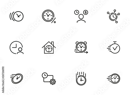 Timing line icon set. Clock, watch, percentage, stopwatch. Time concept. Can be used for topics like loan, mortgage, time is money