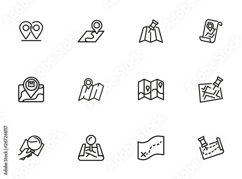 Traveler paths line icon set. Map, route, itinerary. Travel concept. Can be used for topics like navigation, location, guide