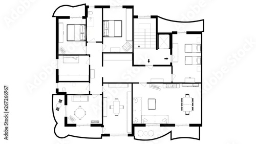 2d floor plan. Black&white floor plan.