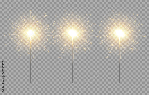 Vector light sparkler decoration. Holiday sparkler firework background isolated bengal bright light