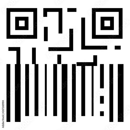 QR and barcode icon. Outline QR and barcode vector icon for web design isolated on white background
