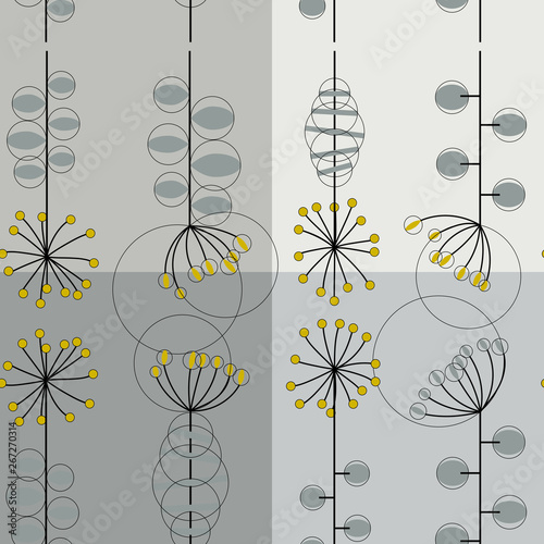 Modern vector abstract seamless geometric pattern with stylized flowers and leaves in retro scandinavian style.