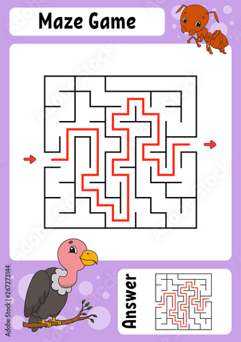 Maze. Game for kids. Funny labyrinth. Education developing worksheet. Activity page. Puzzle for children. Cute cartoon style. Riddle for preschool. Logical conundrum. Color vector illustration.