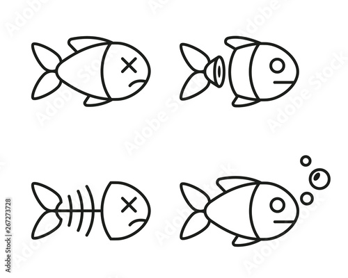 set of fish icons. dead and live fish