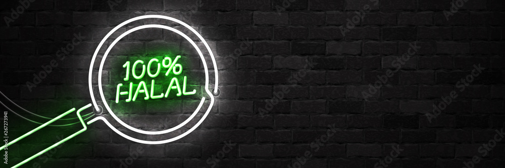 Vector realistic isolated neon sign of Halal Food logo for template