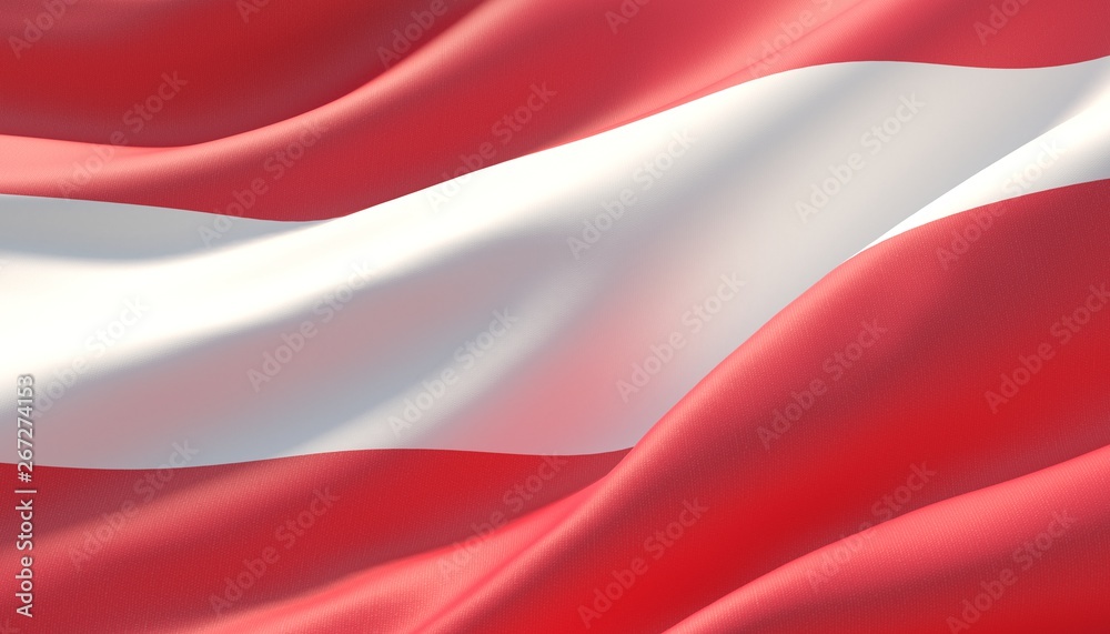 Fototapeta premium Waved highly detailed close-up flag of Austria. 3D illustration.