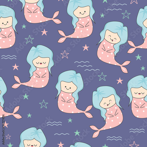 Cute mermaid seamless patte...