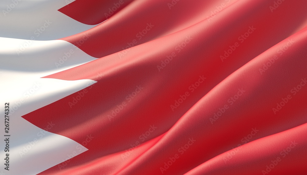 Waved highly detailed close-up flag of Bahrain. 3D illustration.