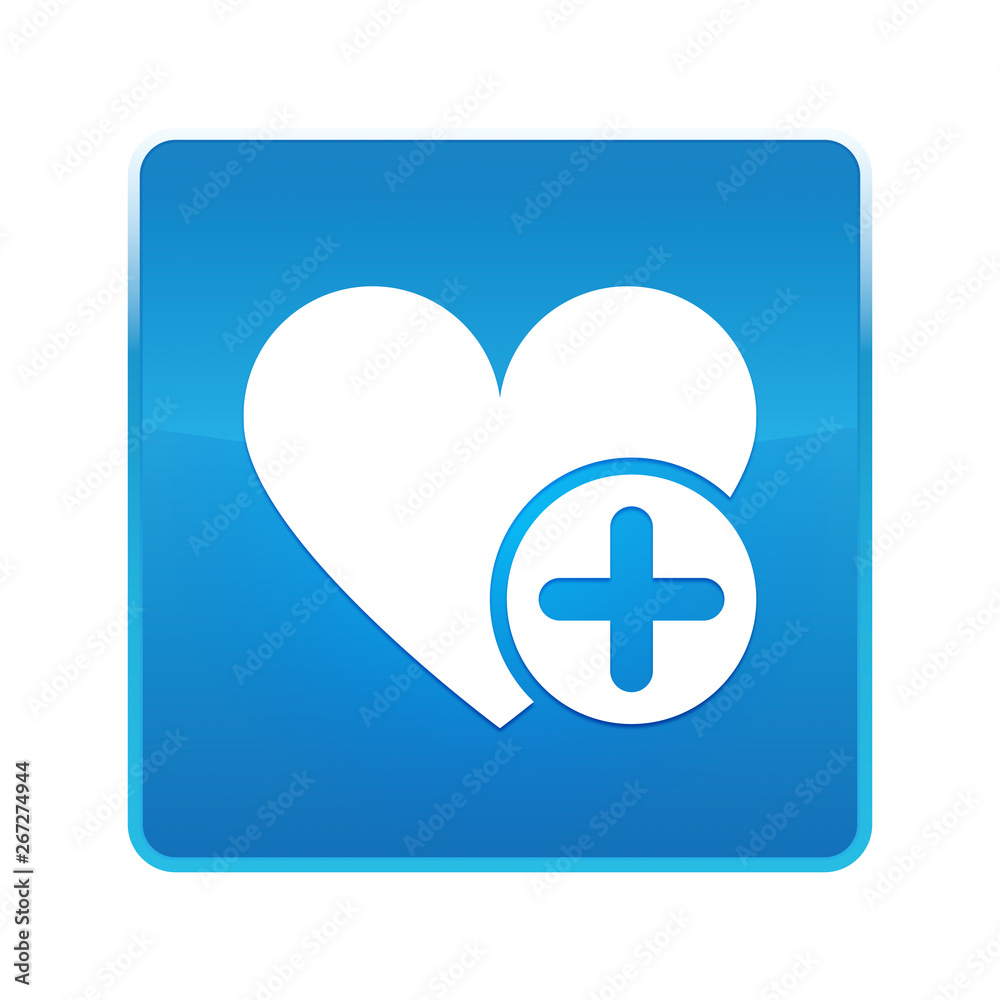 Add favorite heart icon shiny blue square button Add favorite heart icon shiny blue square button
