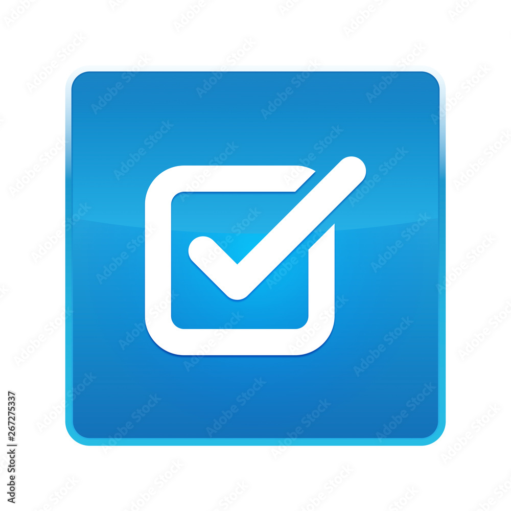 Check box icon shiny blue square button Check box icon shiny blue square button