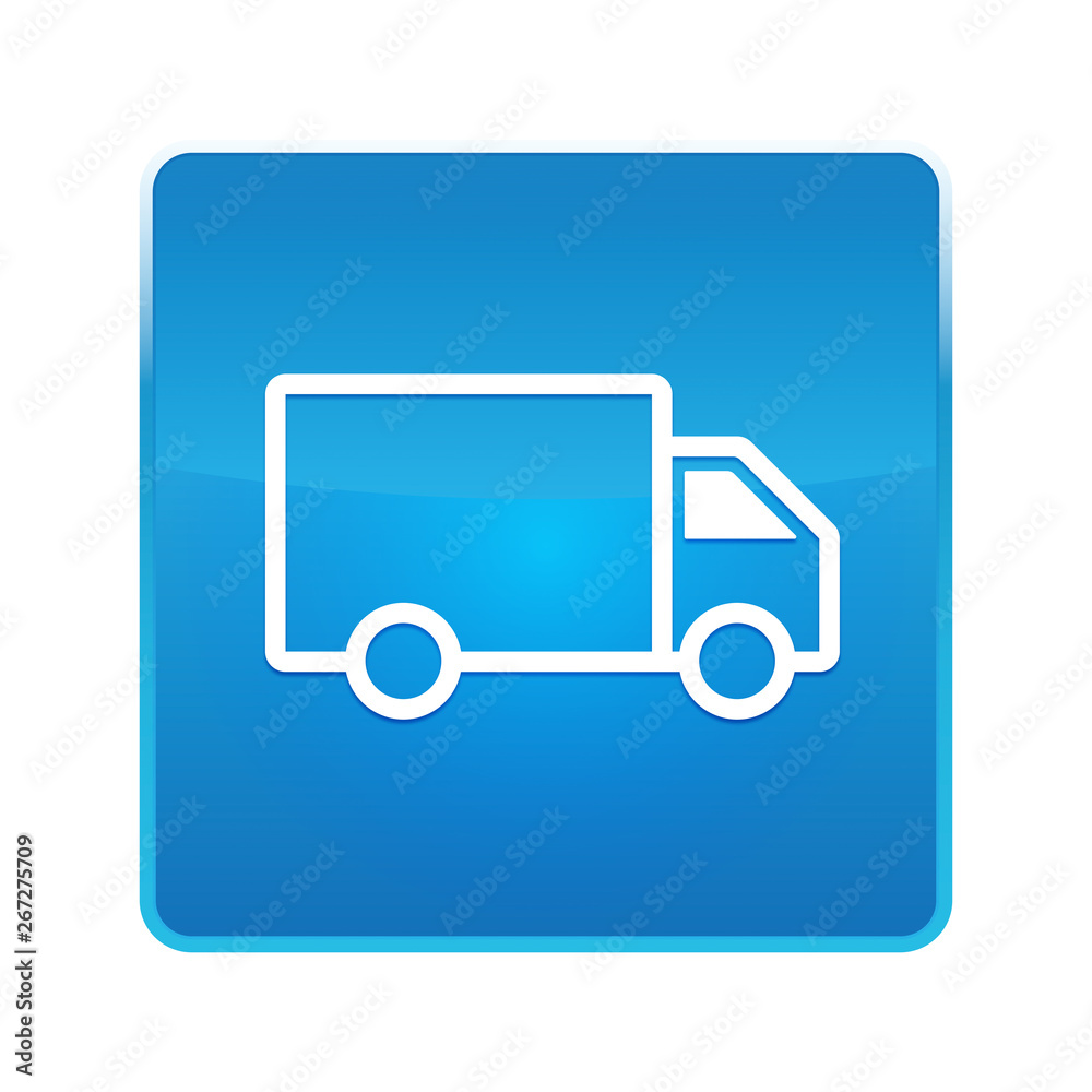 Delivery truck icon shiny blue square button