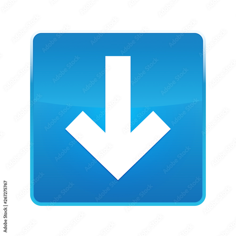 Down arrow icon shiny blue square button Down arrow icon shiny blue square button