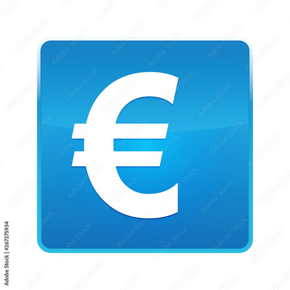 Euro sign icon shiny blue square button Euro sign icon shiny blue square button
