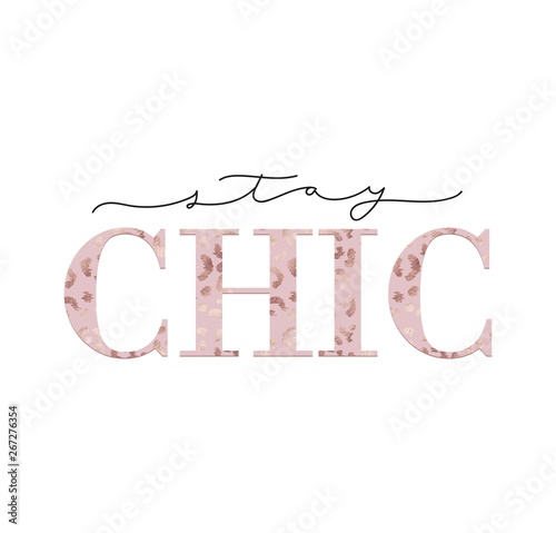 Obraz na plátně Stay chic inspirational design with rose gold leopard print isolated on white background