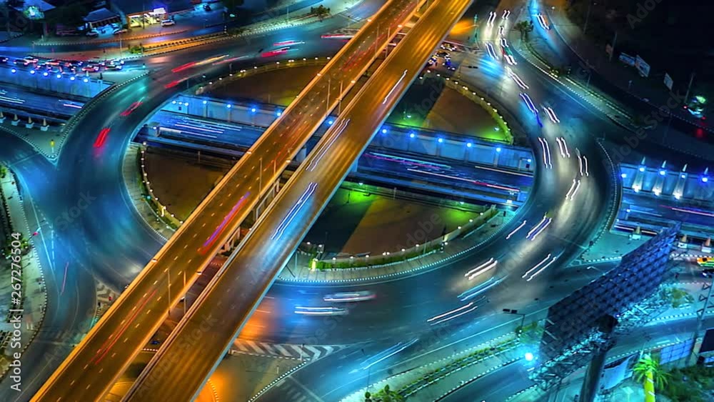 4K,Time lapse night  traffic of the expressway, motorway and highway in the detail of Circle intersection 