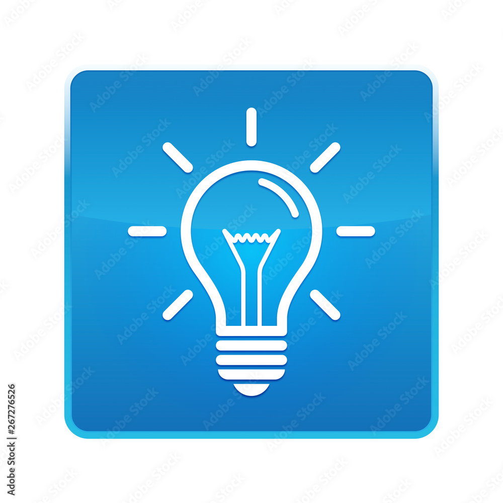 Lightbulb icon shiny blue square button Lightbulb icon shiny blue square button
