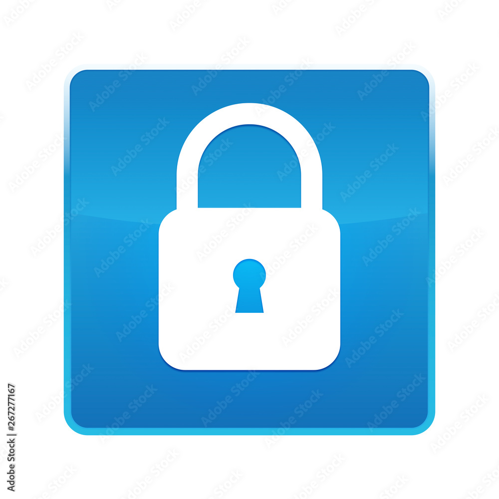 Padlock close icon shiny blue square button Padlock close icon shiny blue square button