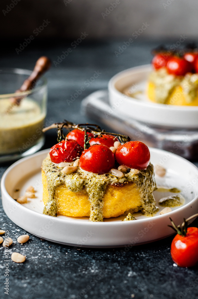 Fried Polenta with Pesto and Tomato Fried Polenta with Pesto and Tomato