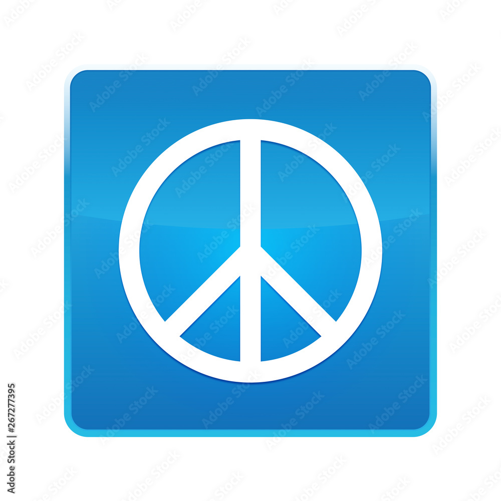 Peace sign icon shiny blue square button Peace sign icon shiny blue square button