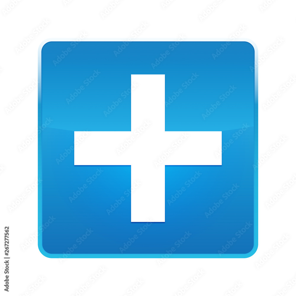 Obraz premium Plus icon shiny blue square button